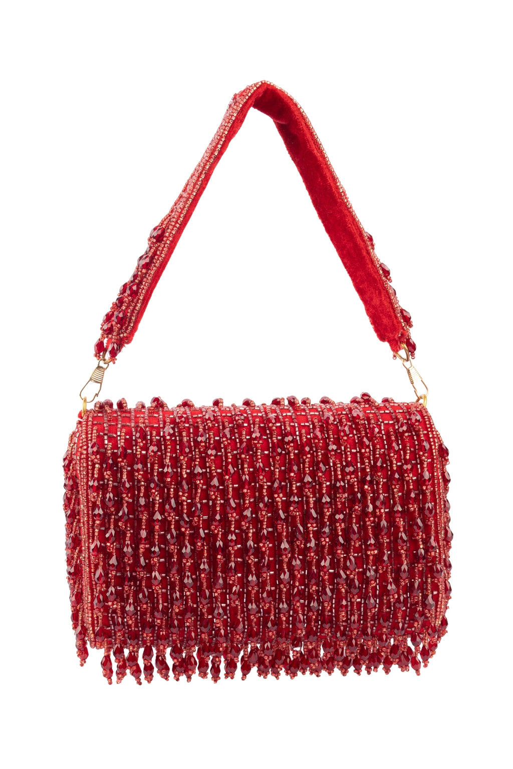 Eeth Red Cutdana Crystal Embellished Clutch