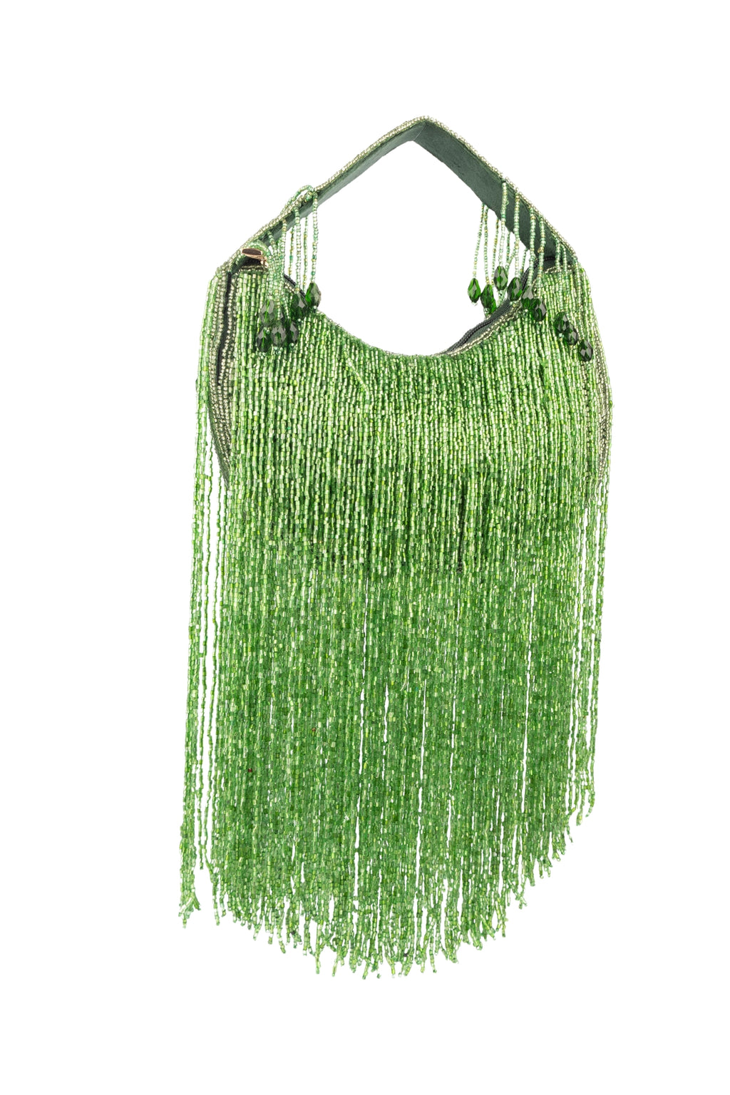 Eeth Handcrafted Green Cut Dana Long Tassel Clutch Bag