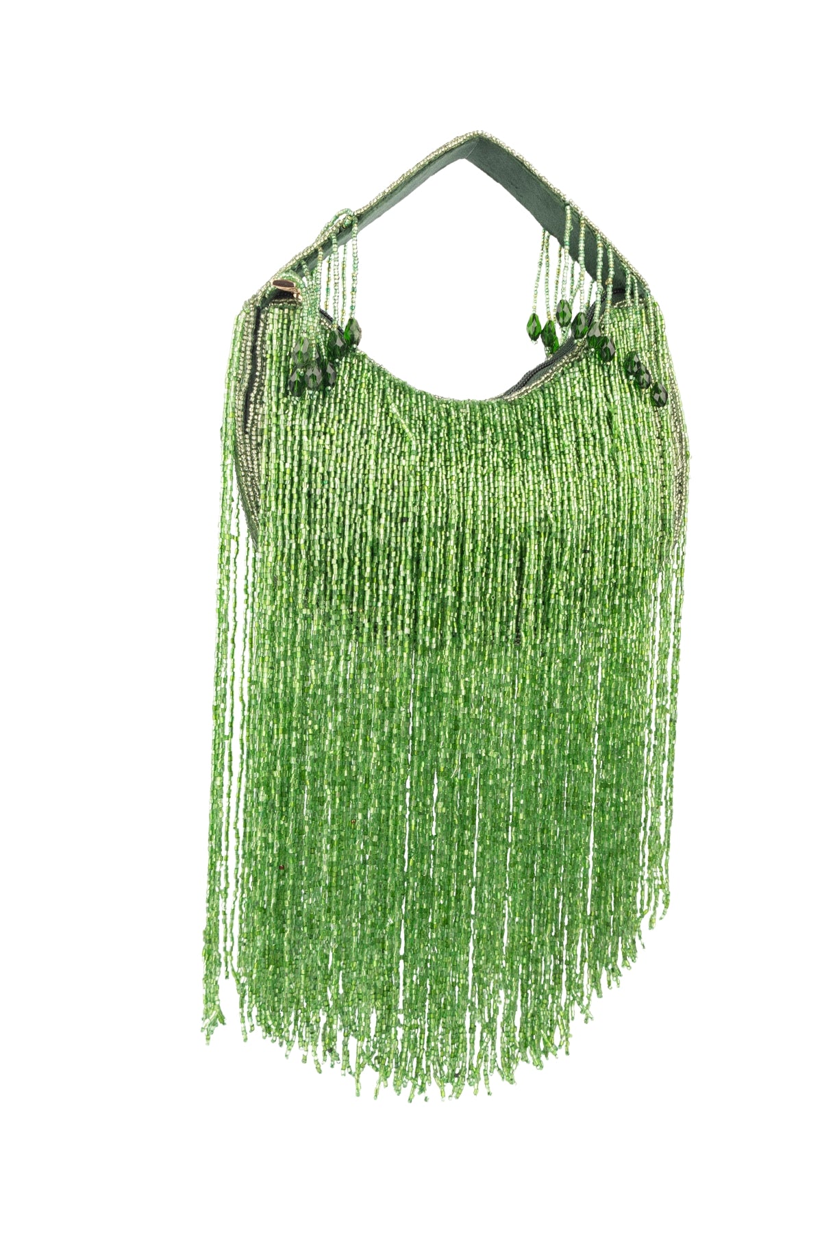 Eeth Handcrafted Green Cut Dana Long Tassel Clutch Bag