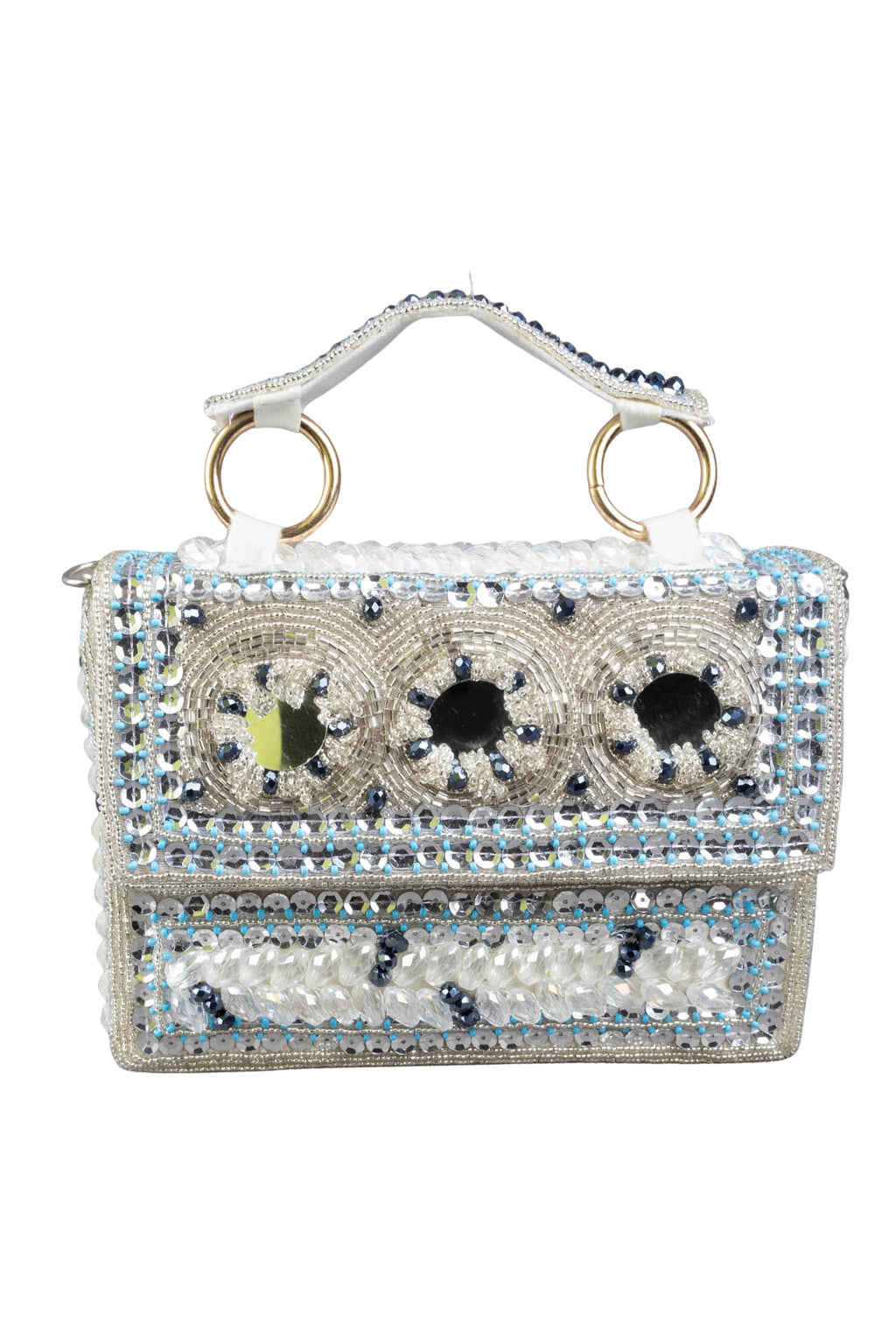 Silver Hand Embellished Clutch Bag with Cutdana Sequins & Crystal Work