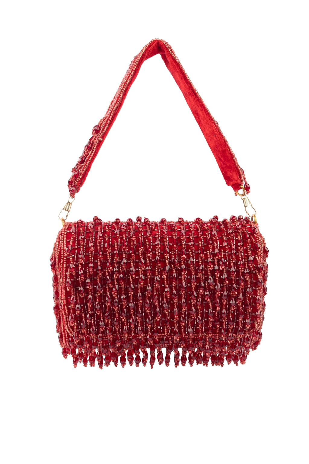 Eeth Red Cutdana Crystal Embellished Clutch