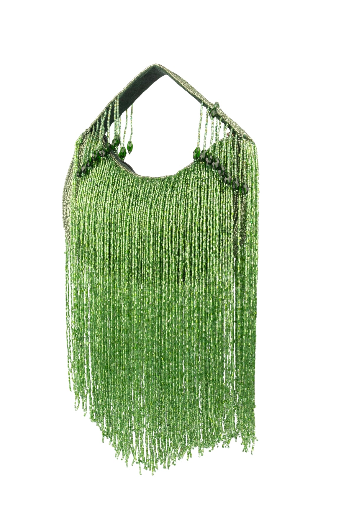 Eeth Handcrafted Green Cut Dana Long Tassel Clutch Bag