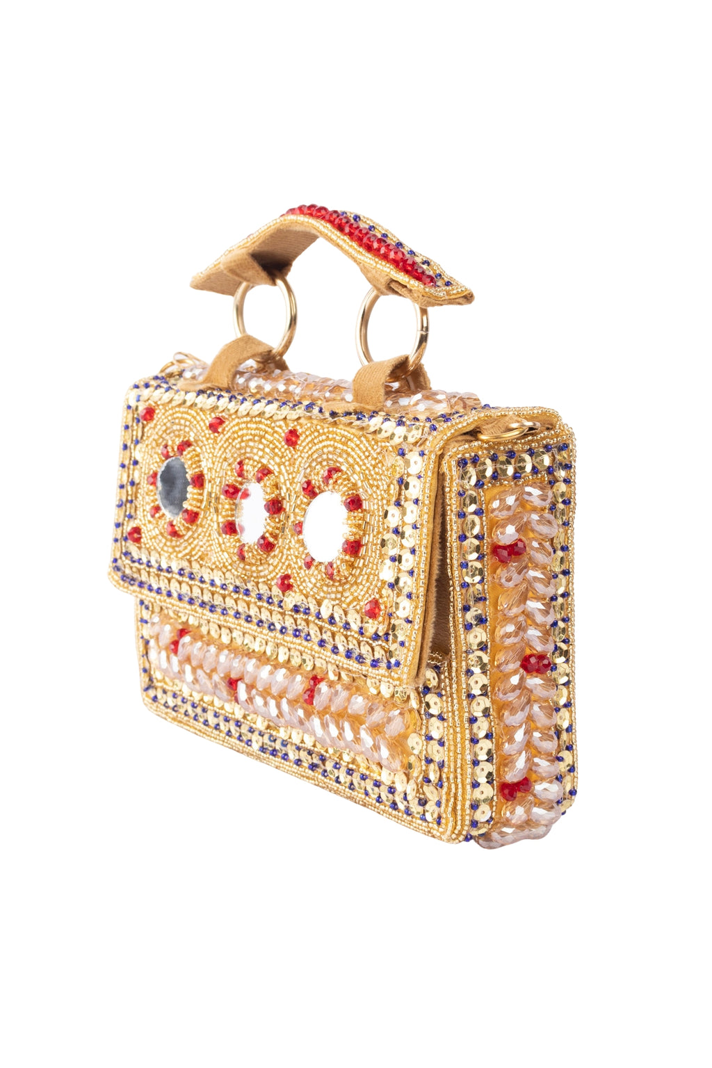 Gold Hand Embellished Clutch Bag with Cutdana, Sequins & Crystal Work