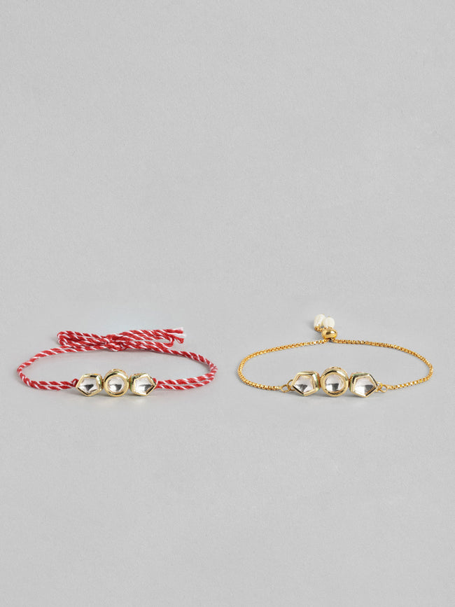 Multi Colour Brass Kundan Rakhi set of 2 Main Image