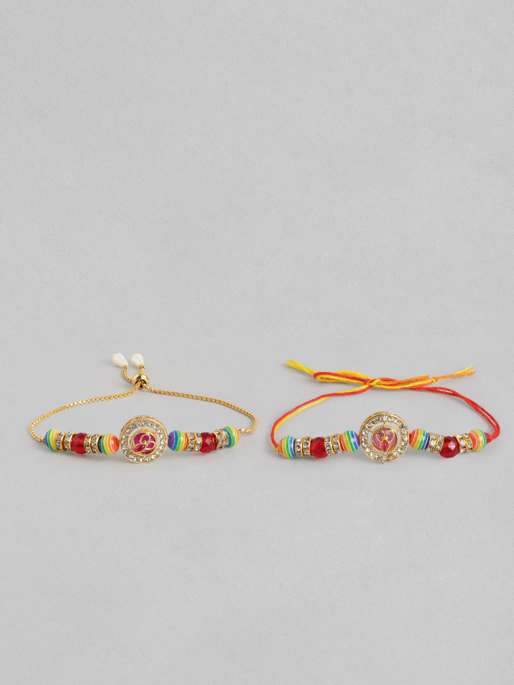 Multi Colour Brass Kundan Rakhi set of 2