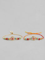 Multi Colour Brass Kundan Rakhi set of 2