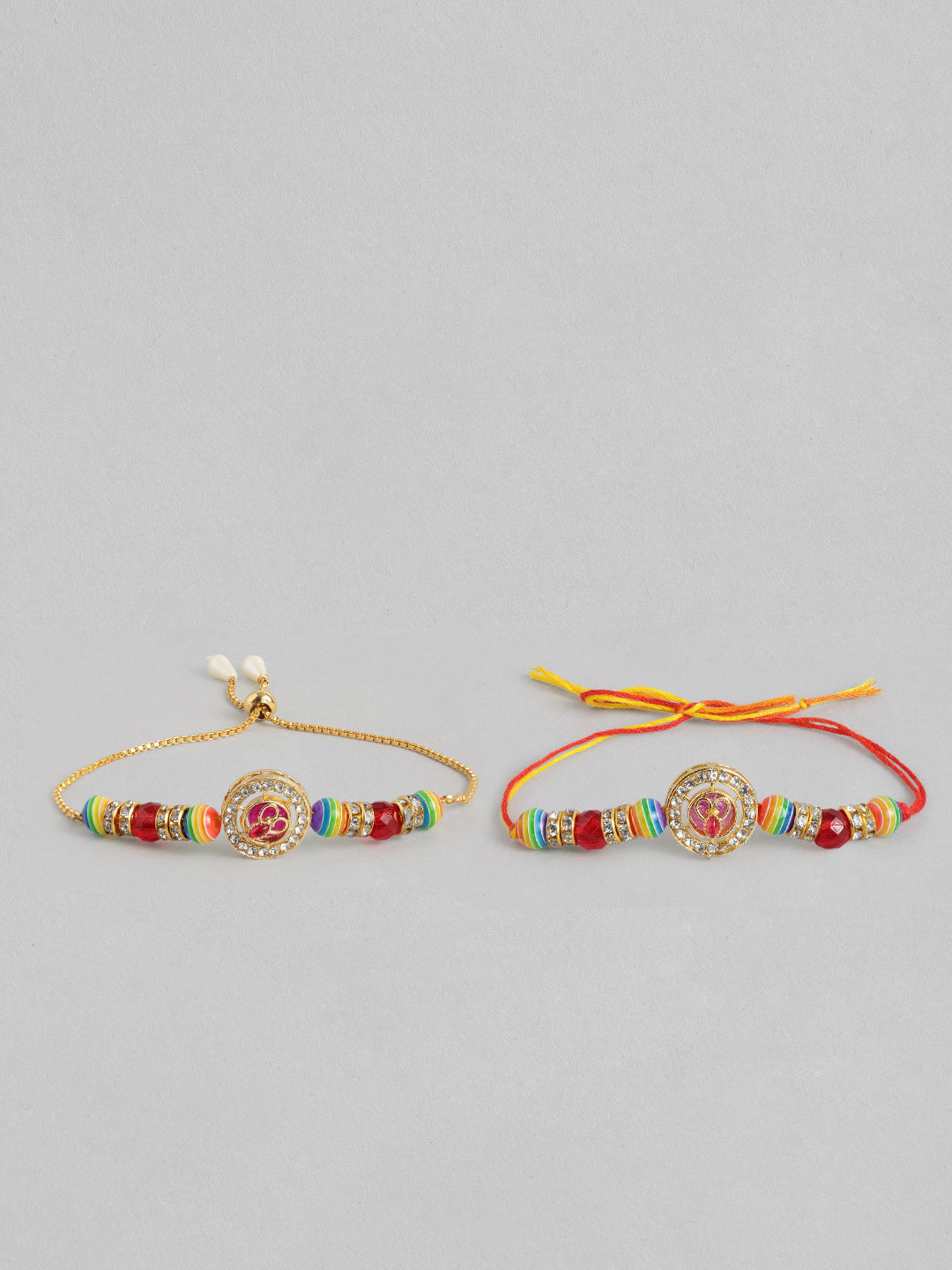 Multi Colour Brass Kundan Rakhi set of 2