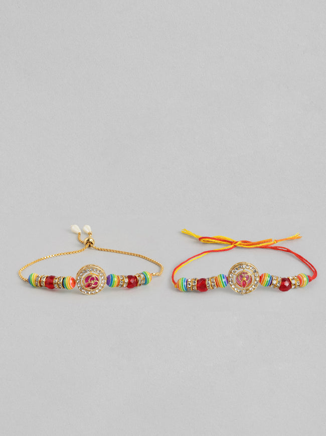 Multi Colour Brass Kundan Rakhi set of 2 Main Image