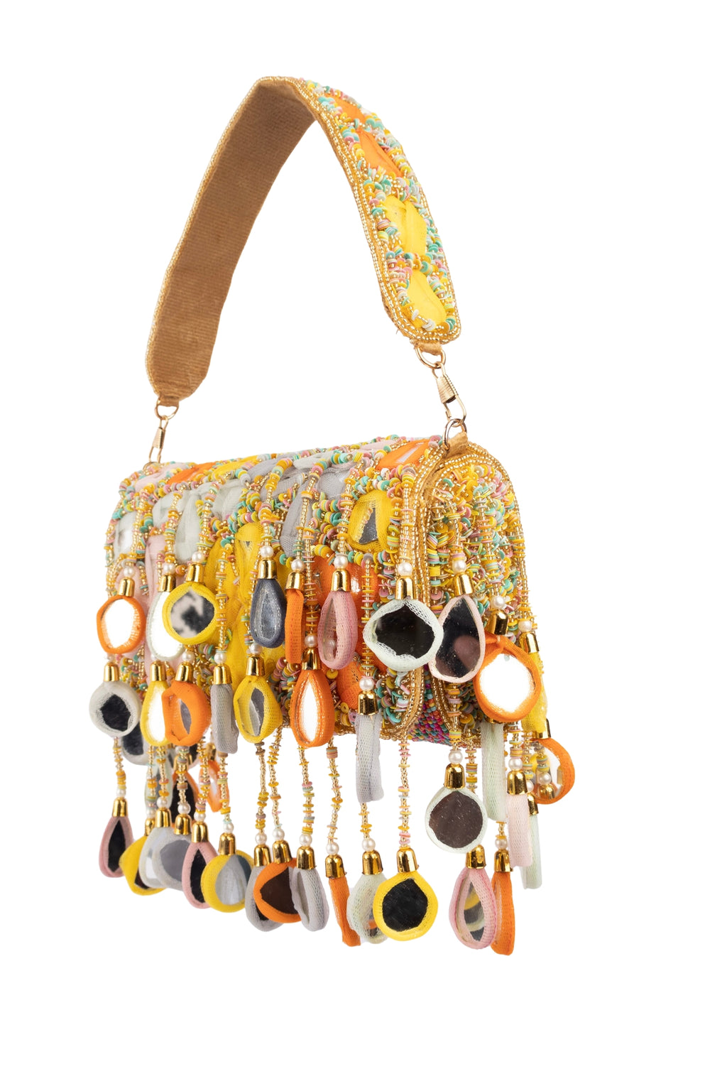 Eeth Gold Base Multicolour Mirror Work Sequin Detailing Clutch Bag