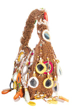 Eeth Brown Mirror Clutch Bag with Beads and Pearl Work