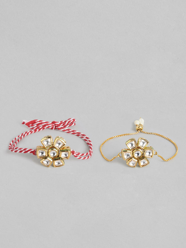 Multi Colour Brass Kundan Rakhi set of 2 Main Image