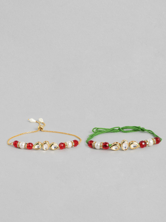 Multi Colour Brass Kundan Rakhi set of 2 Main Image