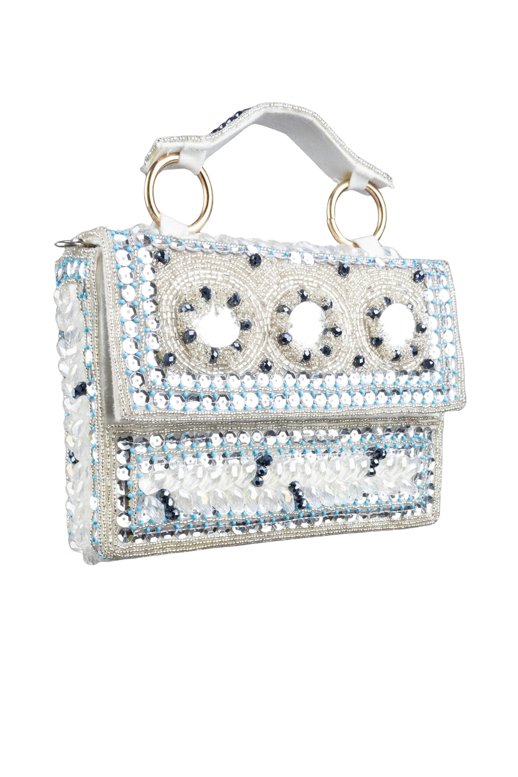 Silver Hand Embellished Clutch Bag with Cutdana Sequins & Crystal Work