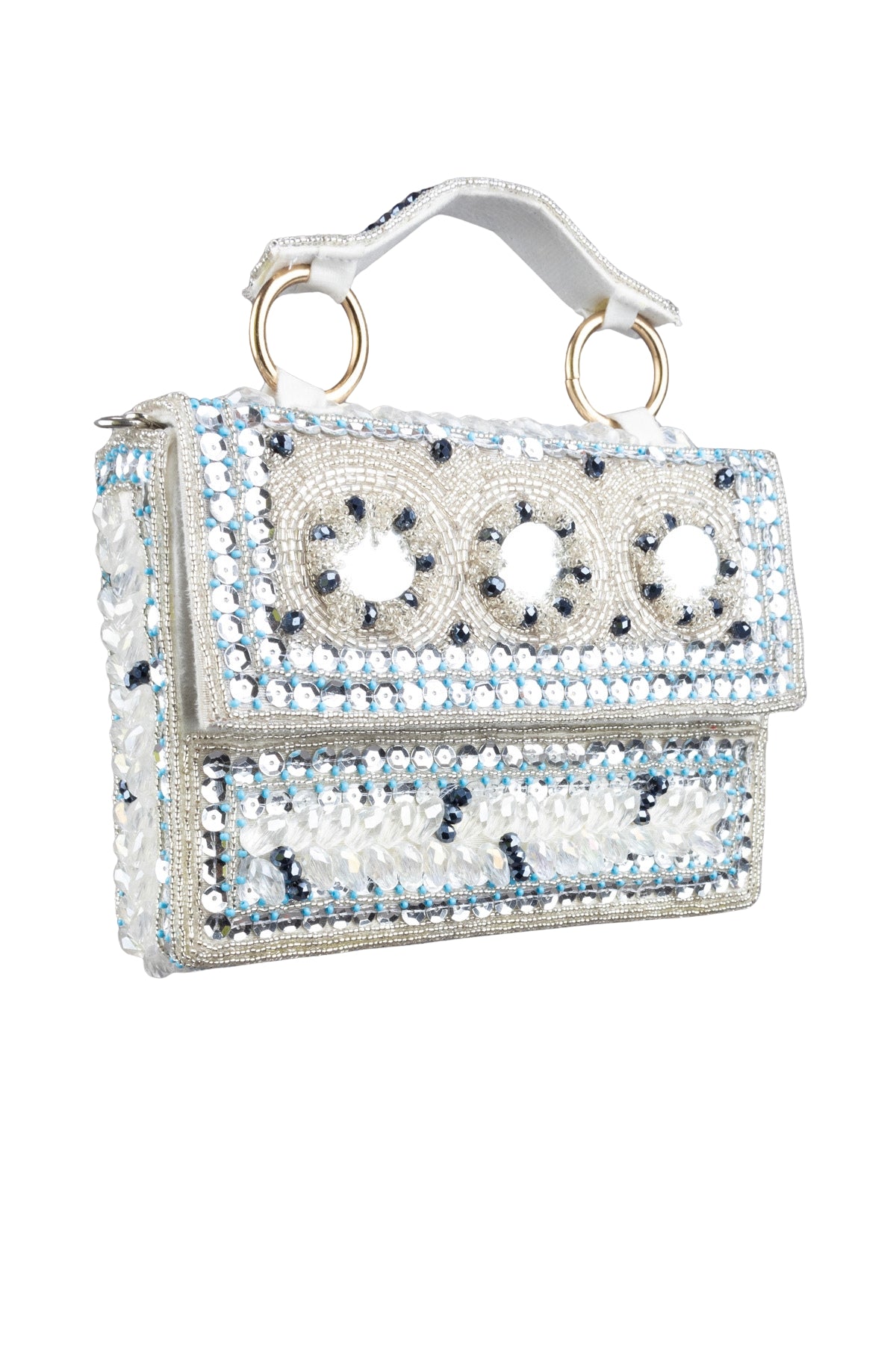 Silver Hand Embellished Clutch Bag with Cutdana Sequins & Crystal Work