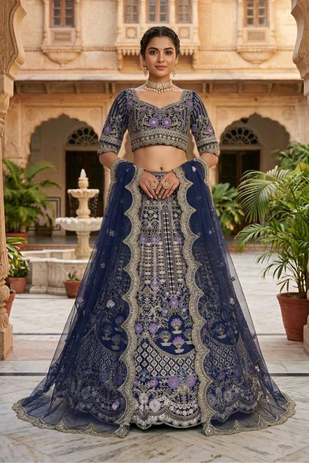 Mono satin silk flared lehenga with sequins cut work can-can layers unstitched blouse and dupatta for wedding and festive wear
