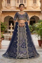 Mono satin silk flared lehenga with sequins cut work can-can layers unstitched blouse and dupatta for wedding and festive wear