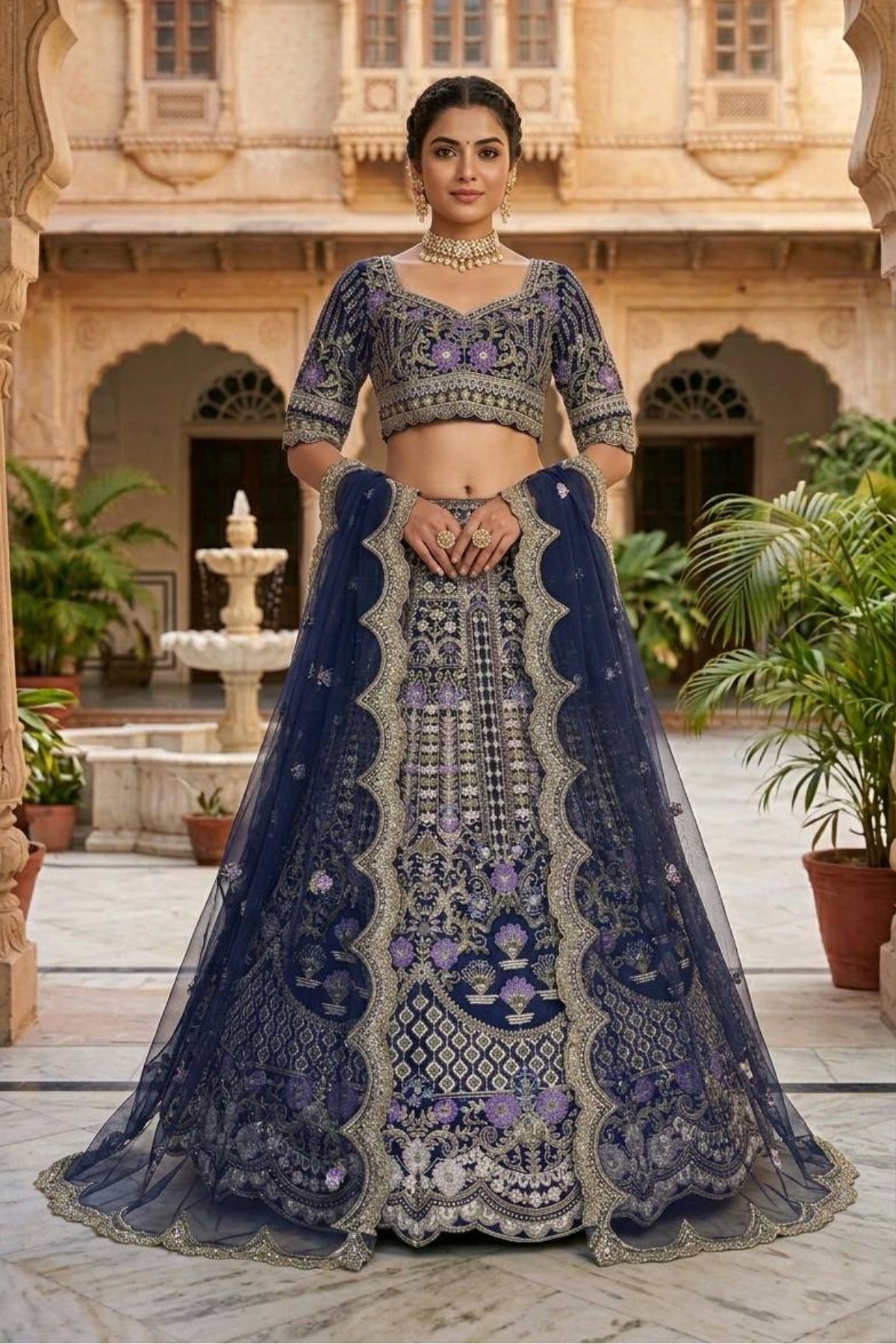 Mono satin silk flared lehenga with sequins cut work can-can layers unstitched blouse and dupatta for wedding and festive wear