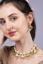 Pink Stone Pearl Kundan Gold-Plated Choker Necklace Set