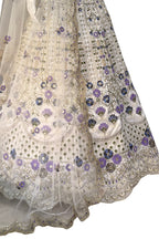 Mono satin silk flared lehenga with sequins cut work can-can layers unstitched blouse and butterfly net dupatta for wedding festive wear