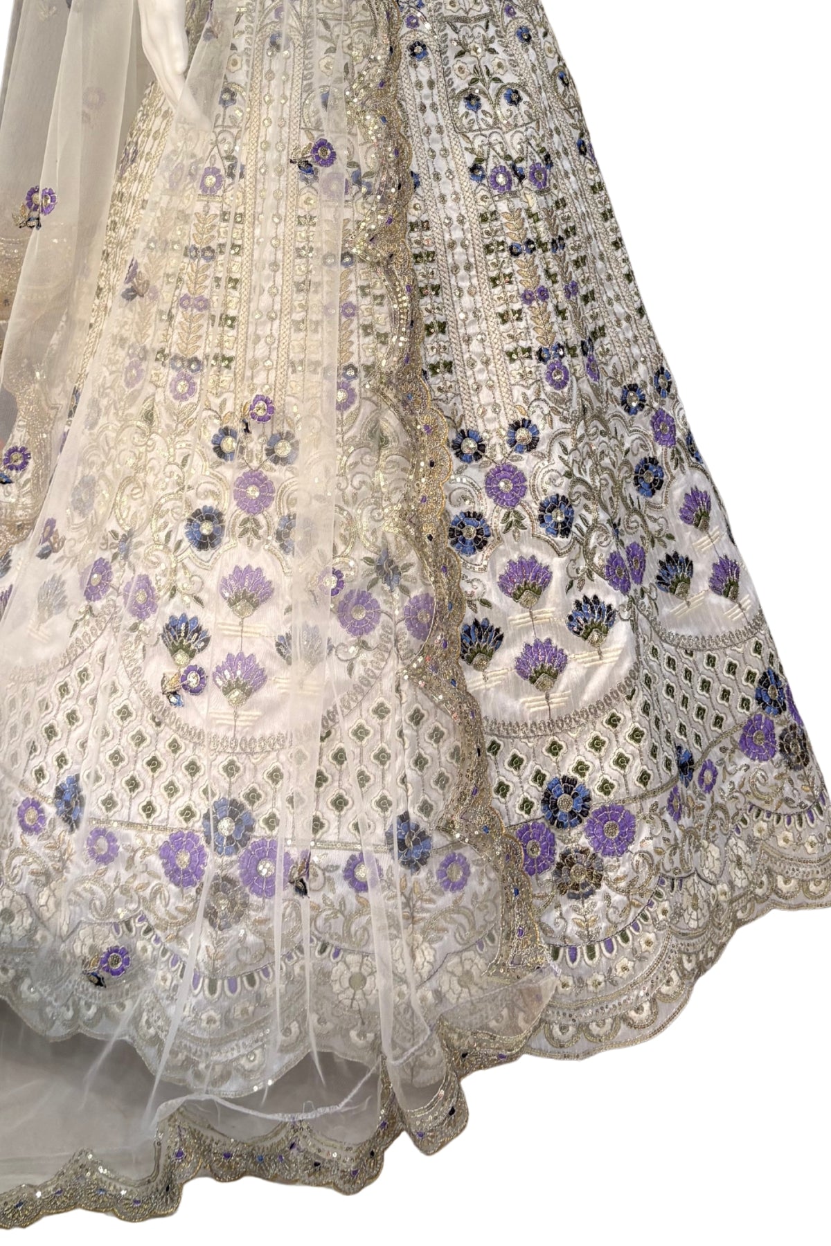 Mono satin silk flared lehenga with sequins cut work can-can layers unstitched blouse and butterfly net dupatta for wedding festive wear