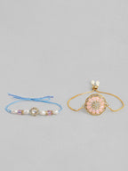 Multi Colour Brass Kundan Rakhi set of 2