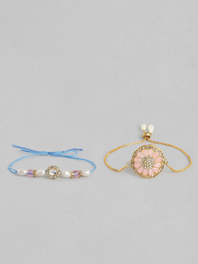 Multi Colour Brass Kundan Rakhi set of 2 Main Image