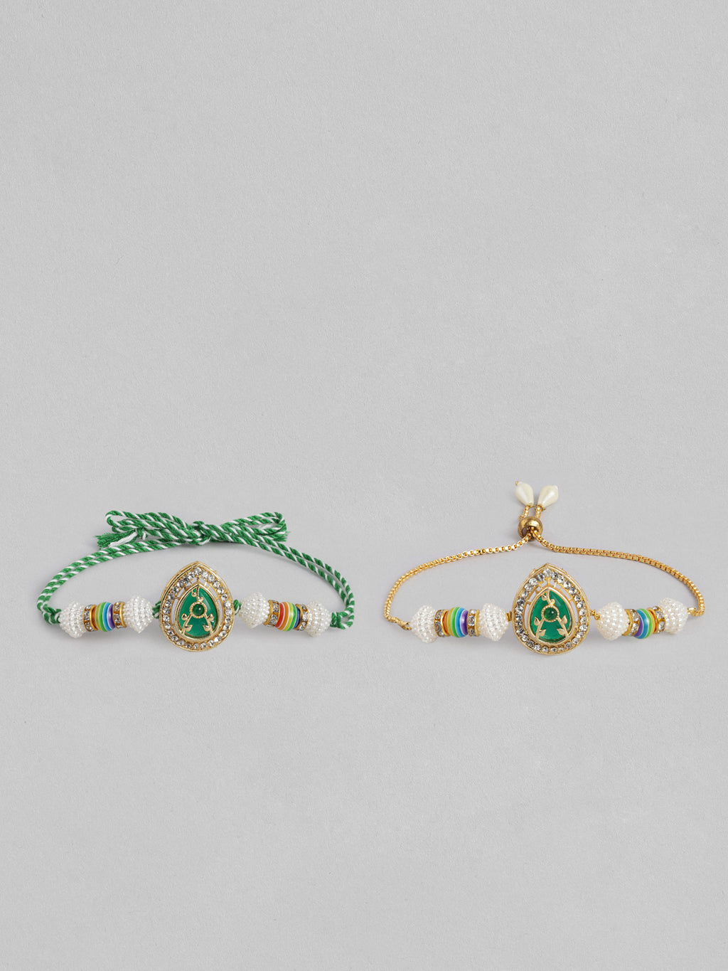 Multi Colour Brass Kundan Rakhi set of 2