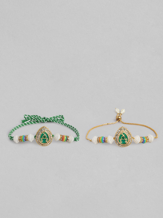 Multi Colour Brass Kundan Rakhi set of 2 Main Image