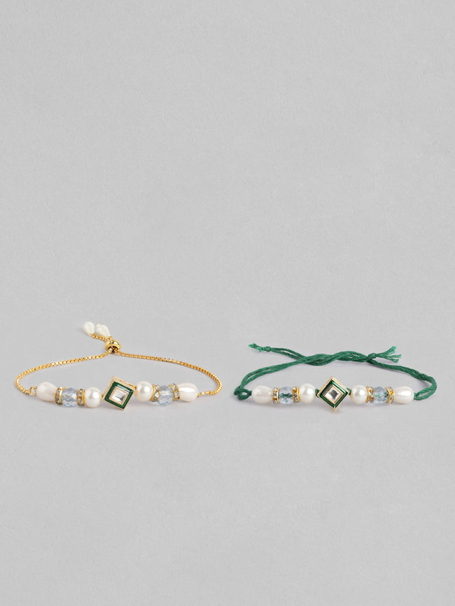 Multi Colour Brass Kundan Rakhi set of 2 Main Image