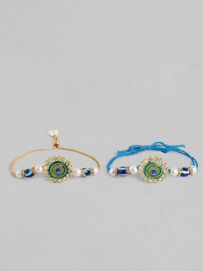 Multi Colour Brass Kundan Rakhi set of 2 Main Image