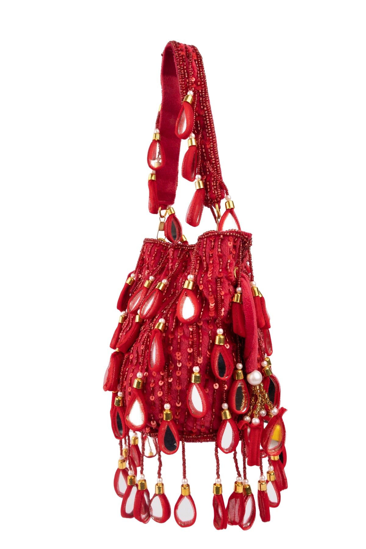 Wine Red  Mirror & Cut Dana Suede Potli Bag