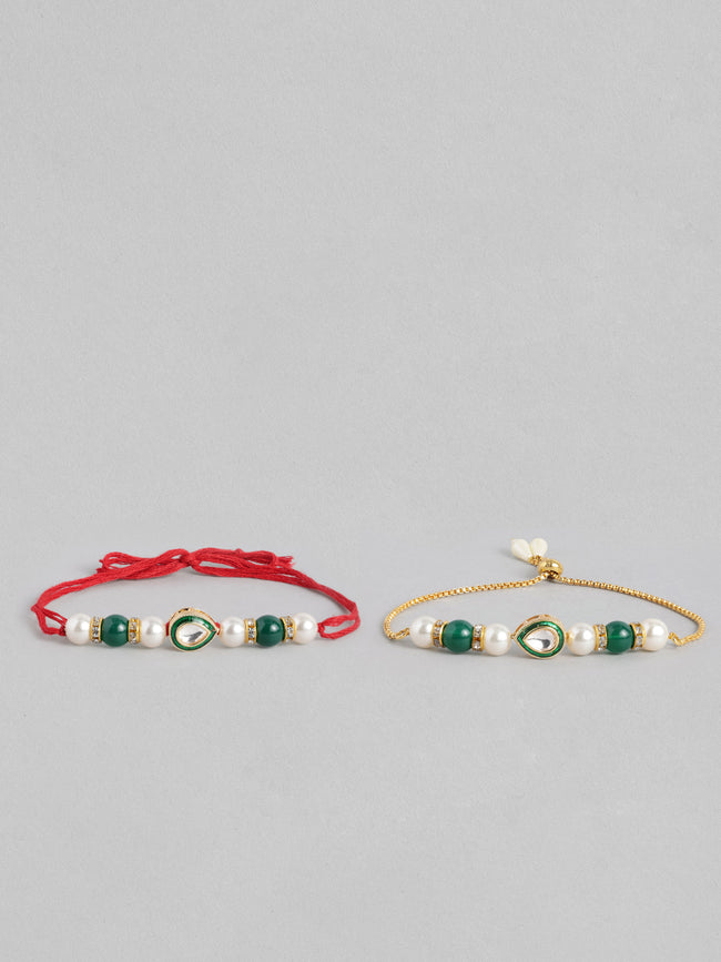 Multi Colour Brass Kundan Rakhi set of 2 Main Image