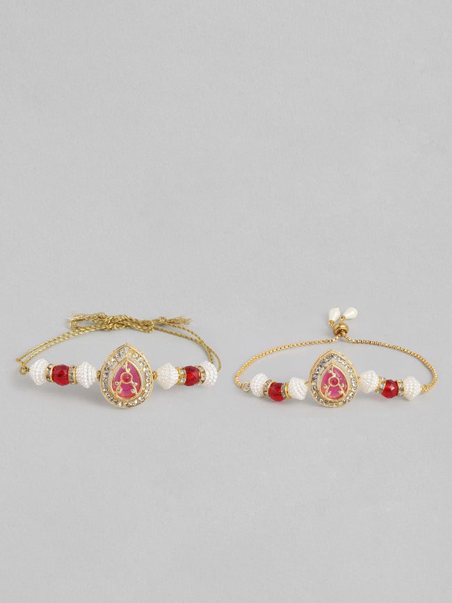 Multi Colour Brass Kundan Rakhi set of 2 Main Image