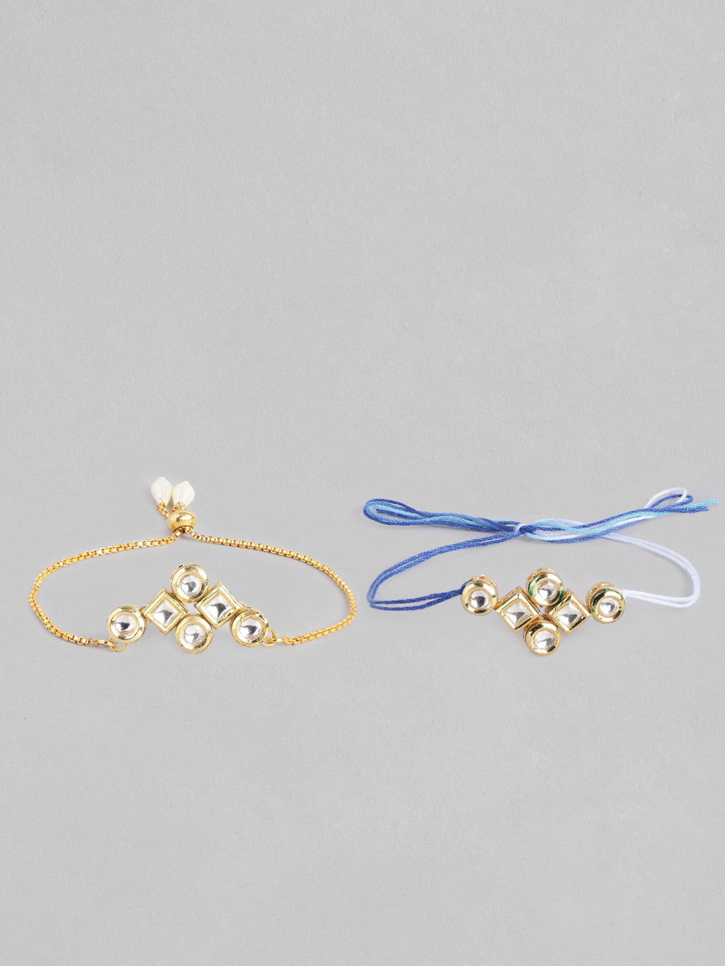 Multi Colour Brass Kundan Rakhi set of 2