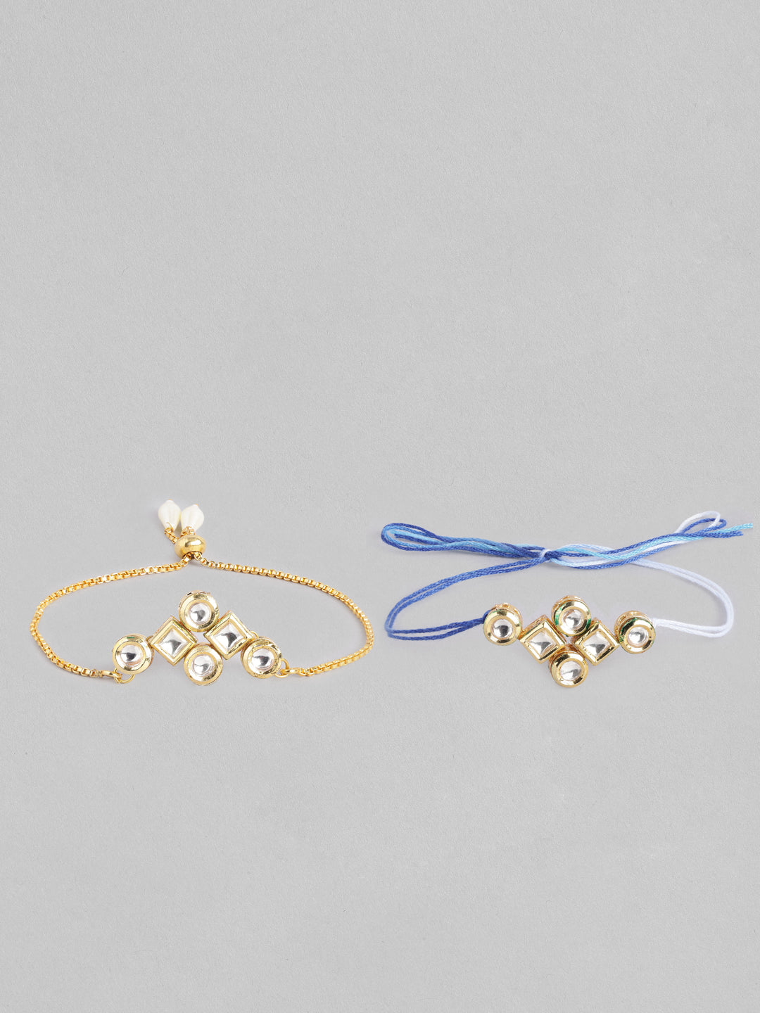 Multi Colour Brass Kundan Rakhi set of 2