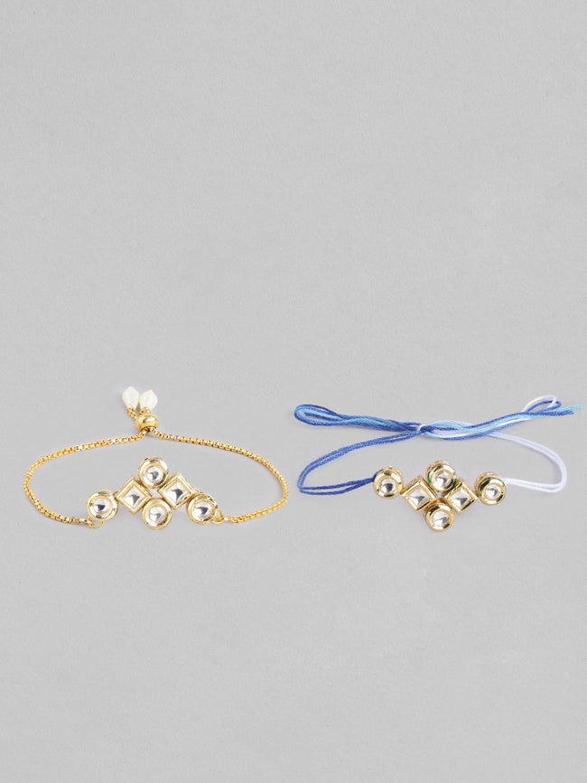 Multi Colour Brass Kundan Rakhi set of 2 Main Image