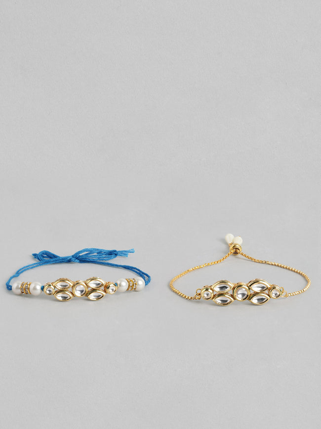 Multi Colour Brass Kundan Rakhi set of 2 Main Image