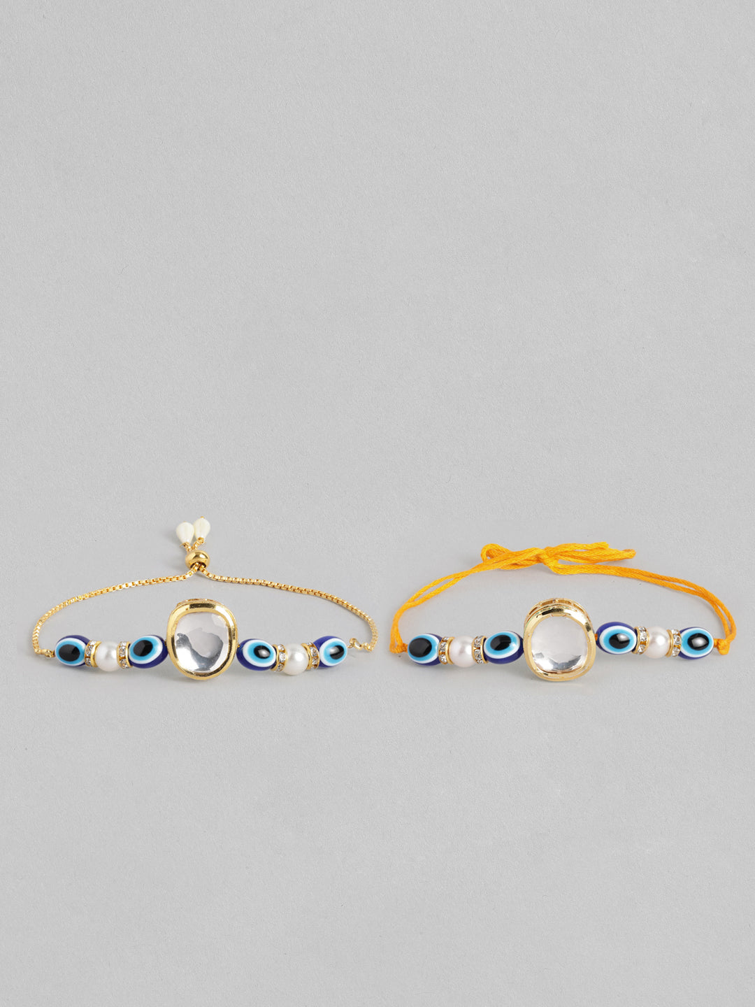 Multi Colour Brass Kundan Rakhi set of 2