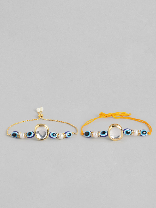 Multi Colour Brass Kundan Rakhi set of 2 Main Image