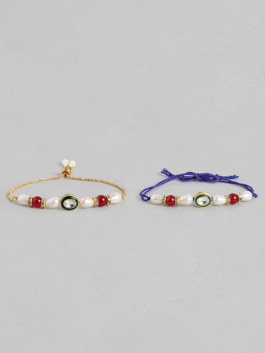 Multi Colour Brass Kundan Rakhi set of 2