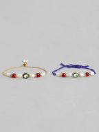 Multi Colour Brass Kundan Rakhi set of 2