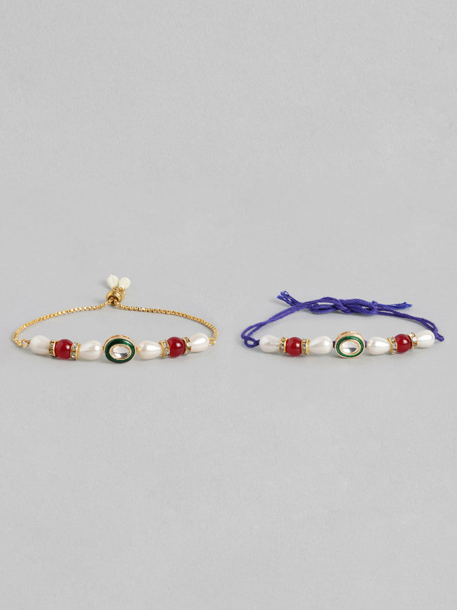 Multi Colour Brass Kundan Rakhi set of 2 Main Image