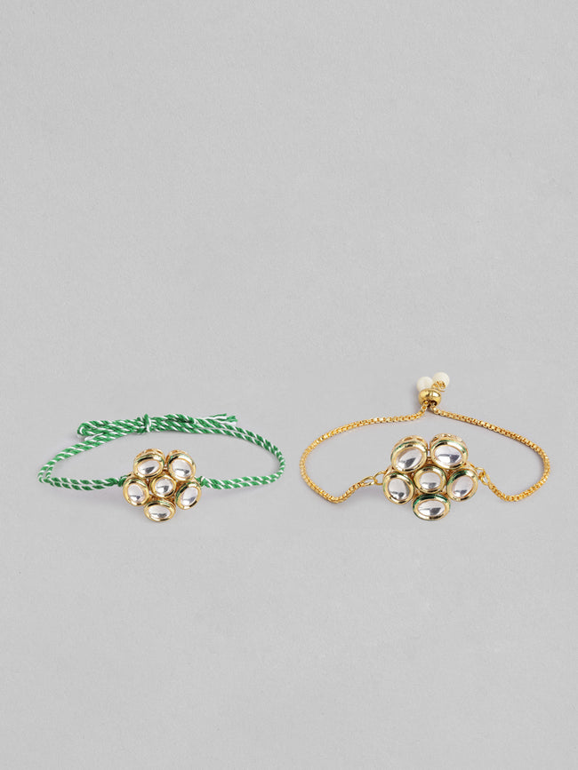 Multi Colour Brass Kundan Rakhi set of 2 Main Image