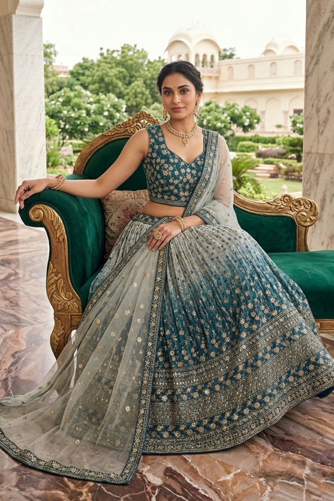 Semi-Stitched Embroidered Sequins Silk Blend Lehenga Main Image