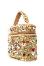 Eeth Gold Embellished Box Clutch with Zip Closure