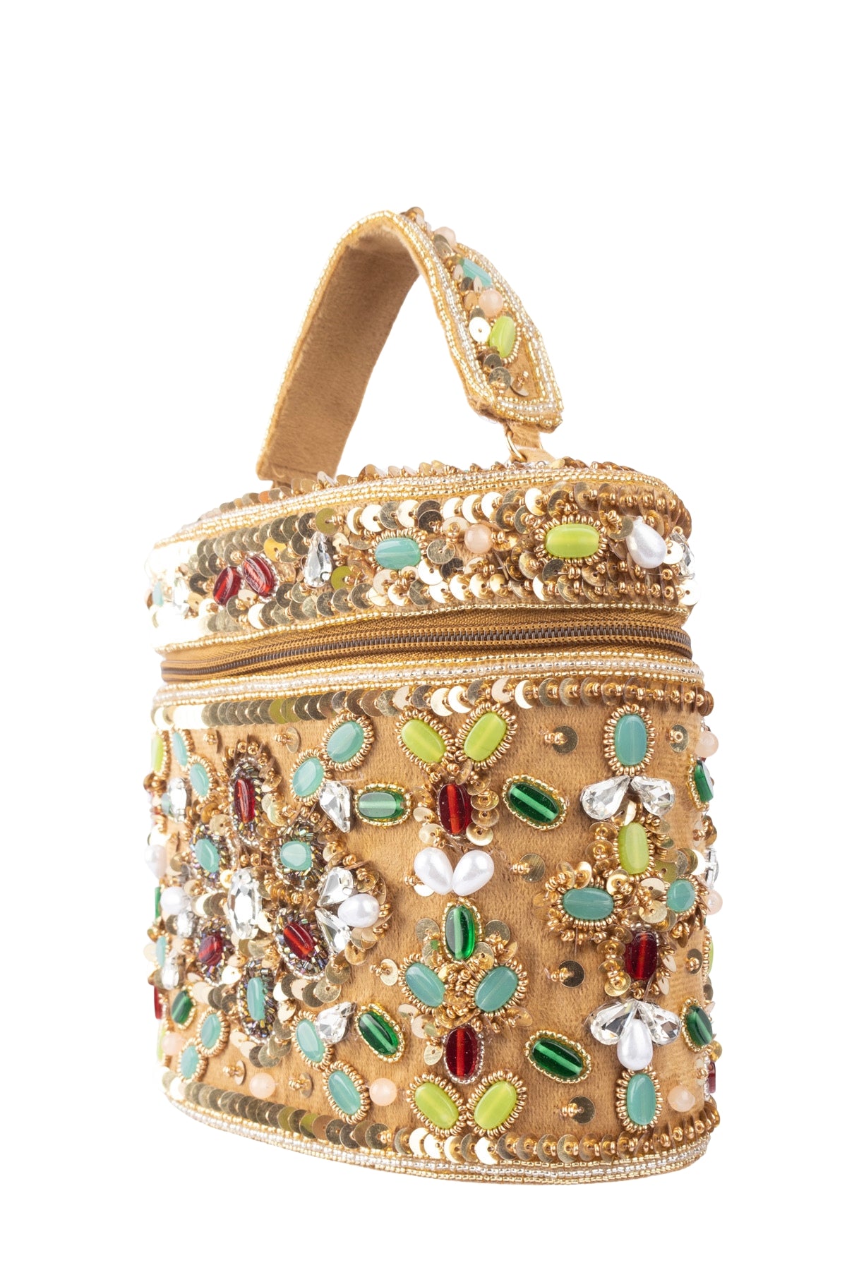 Eeth Gold Embellished Box Clutch with Zip Closure