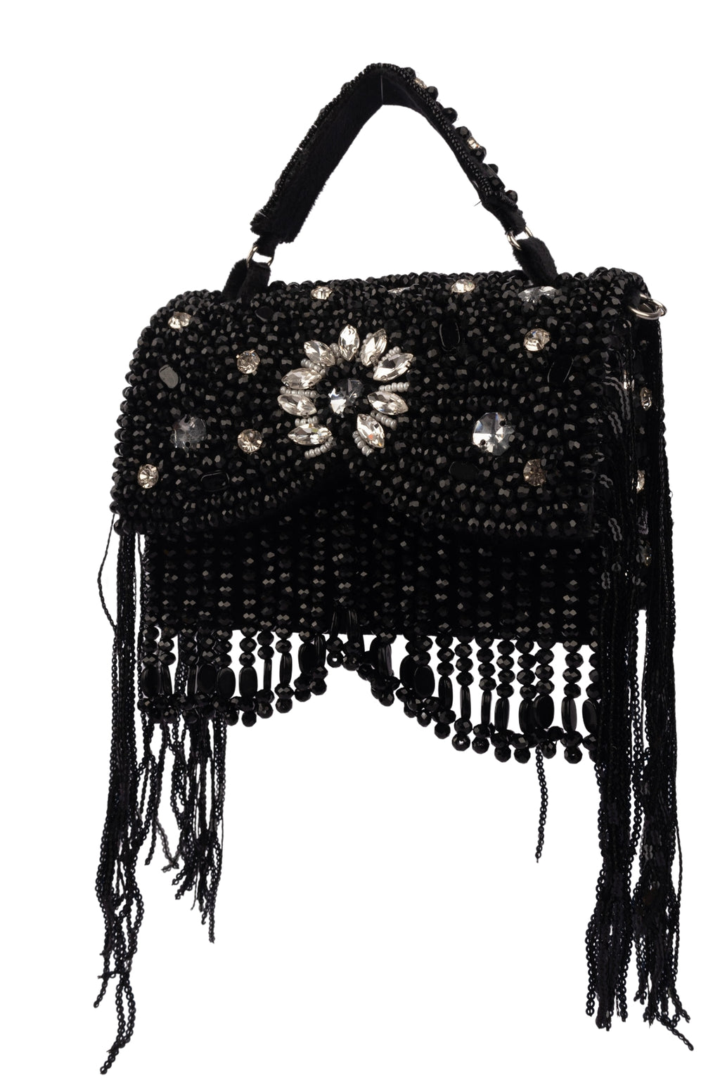 Black Hand Embellished Clutch Bag with Crystal Work