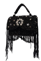 Black Hand Embellished Clutch Bag with Crystal Work