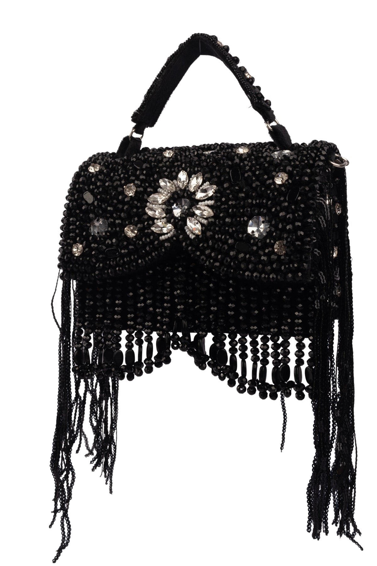 Black Hand Embellished Clutch Bag with Crystal Work