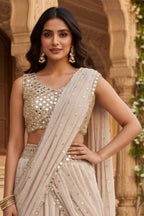 Elegant mirror work faux georgette ready-to-wear saree for wedding and party wear